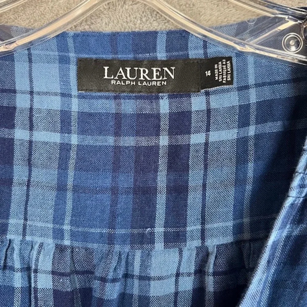 Ralph Lauren Black Label Romper Womens 14 Plaid 100% Linen Boho Cottagecore Boho